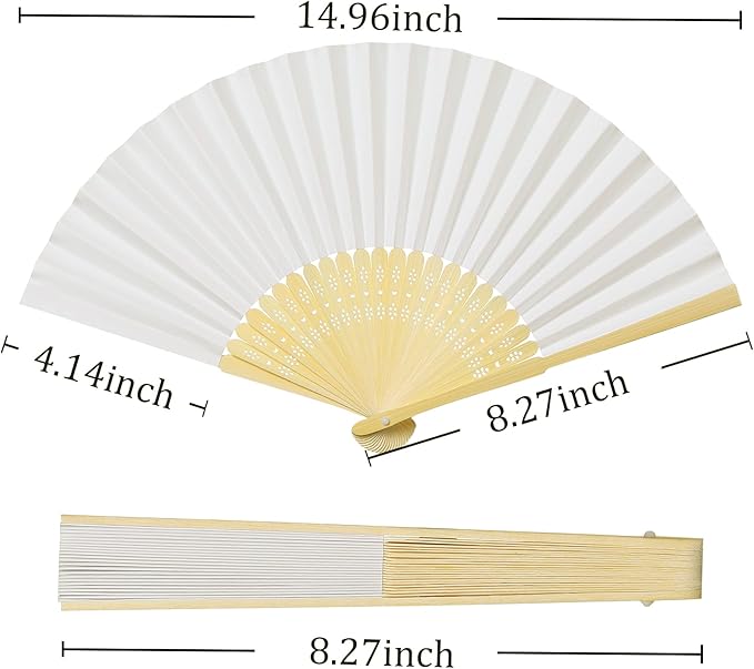 Coucoland 100 Pcs White Bamboo Folding Handheld Fan Hand fan - Image 2