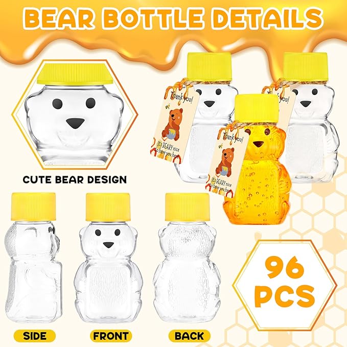 96 Sets 2 oz Plastic Honey Bear Bottle Bear Shape Clear Empty Honey Jar 96 Tags - Image 4