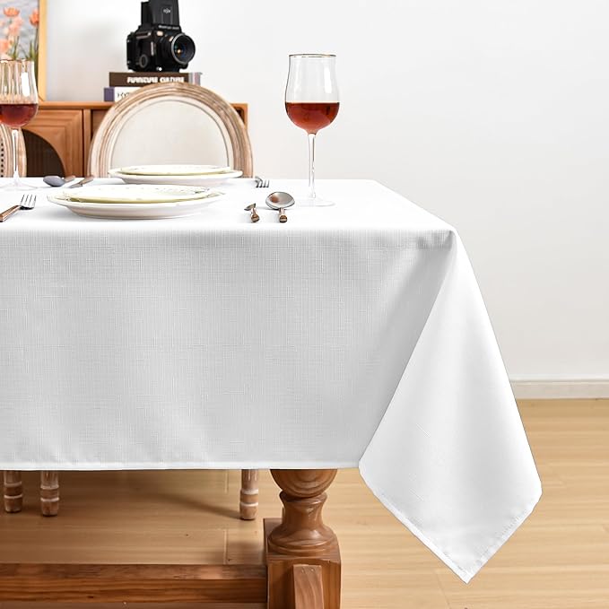 Fitable Faux Linen White Tablecloths 60 x 84 Inch - Image 7