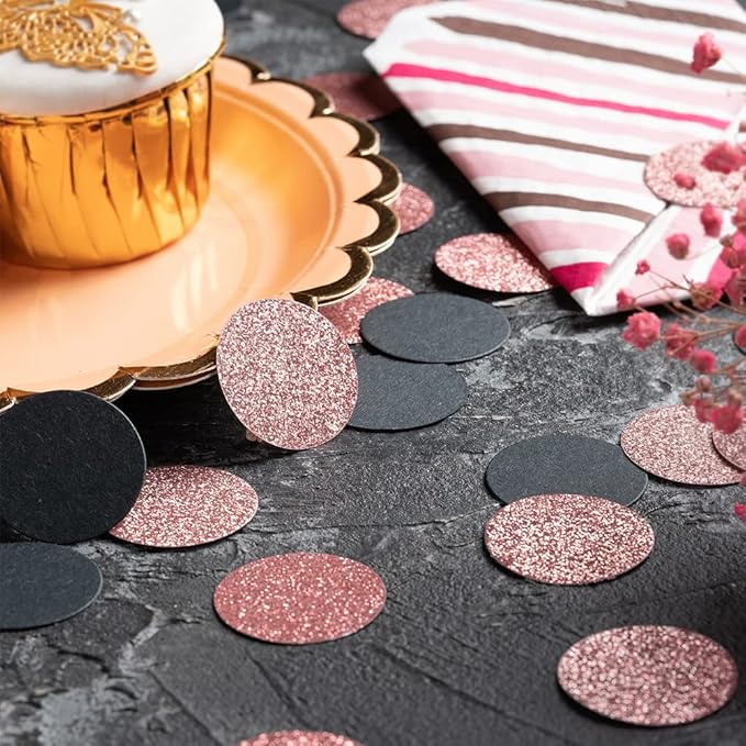 Rose Gold Glitter and Black Confetti Table Decoration - Image 3