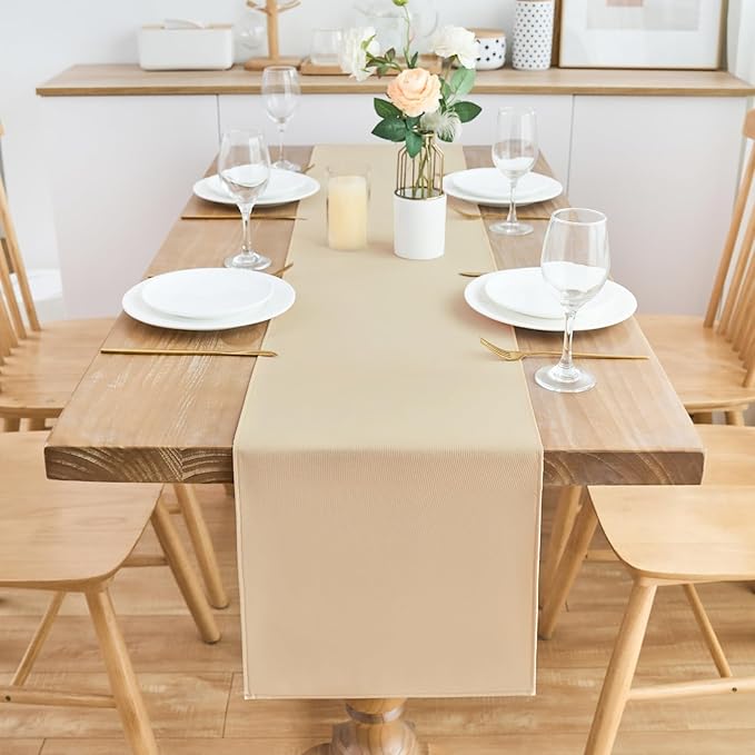 2 Pack Beige Small Short Table Runner 12 x 48 Inch Solid Color Runners Coffee - Image 3