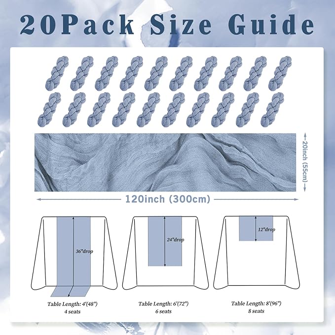 20 Pack Dusty Blue 10FT Cheesecloth Table Runner Rustic Gauze Fabric Cheese - Image 2