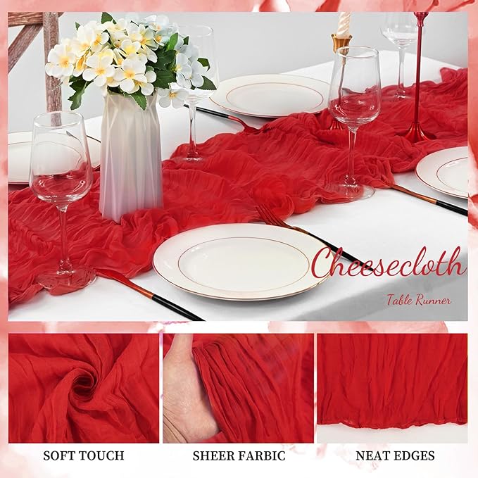 20 Pack Red 10FT Cheesecloth Table Runner Rustic Gauze Fabric Cheese Cloth - Image 3