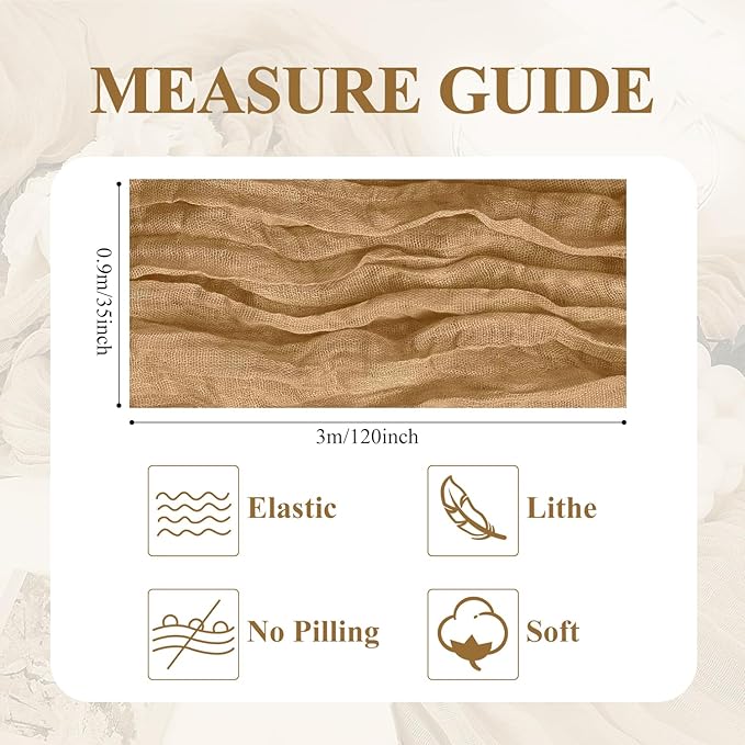Asee'm 6pcs Cheesecloth Table Runner 120 Inches Long Khaki Boho Gauze Cheese - Image 2
