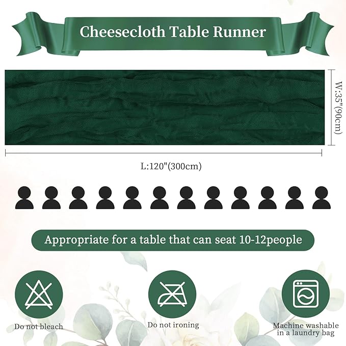 6 Pack Emerald Green Cheesecloth Table Runner 10FT Long Boho Gauze Table Runner - Image 4