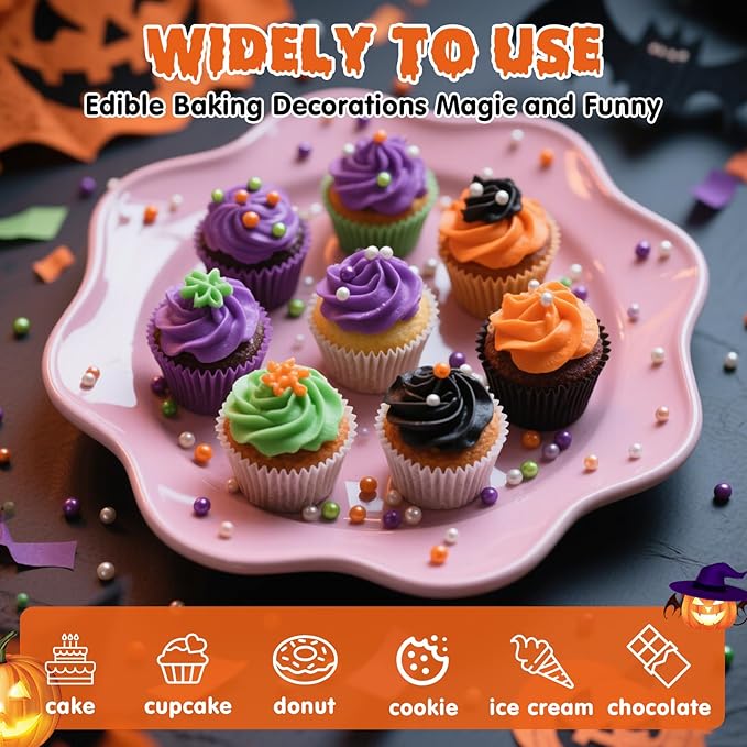 Halloween Edible Pearl Sprinkles, Nonpareils Purple Black Green and Orange Mix - Image 4
