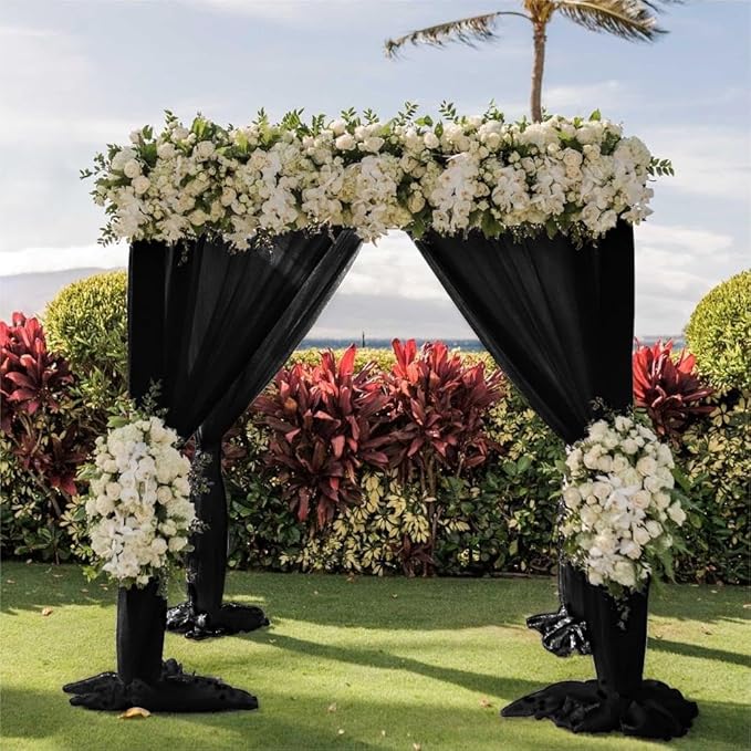 Wedding Arch Draping Fabric 2 Panels 30'' x 18FT Black Sheer Chiffon Arch - Image 5