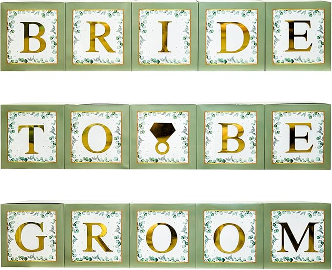 101 PC Greenery Bridal Shower Decorations Balloon Boxes Gold- Blocks - Image 4