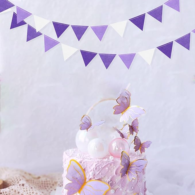 Purple Party Decorations Ombre Lavender Felt Hanging Triangle Mini Bunting - Image 7