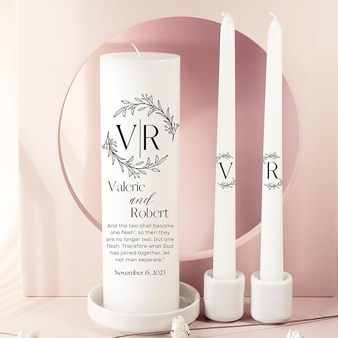 Unity Candles for Wedding, Modern Unity Set, Custom and Personalized Pillar and - Image 2
