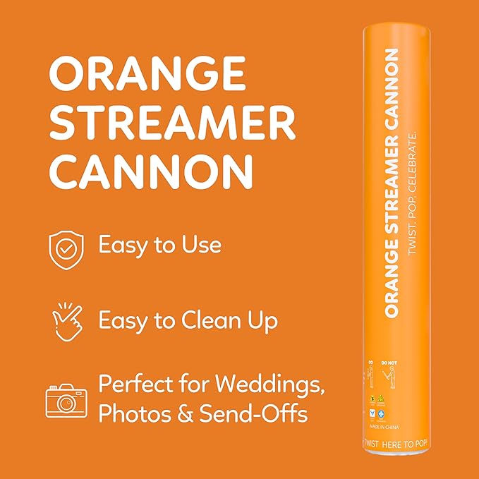 2 Pack Streamer Cannon Confetti Poppers | Biodegradable Orange Confetti | TUR - Image 3