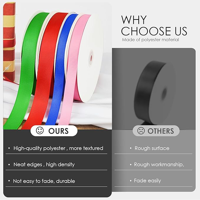 100 Yards 3/8 inch Grosgrain Ribbon, Solid Color Fabric Ribbon Perfect - Image 4