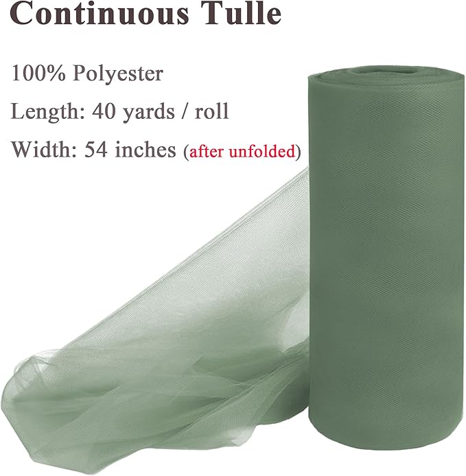 Moss Green Tulle Fabric Rolls 54 Inch x 40 Yards Large Mesh Tull Bolt - Image 2