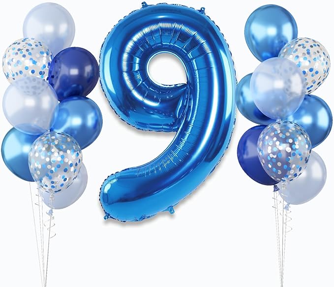Navy Blue 9 Balloons, 40 Inch Dark Blue Foil Number 9 Balloon Set, XXL Self by Lingqiang