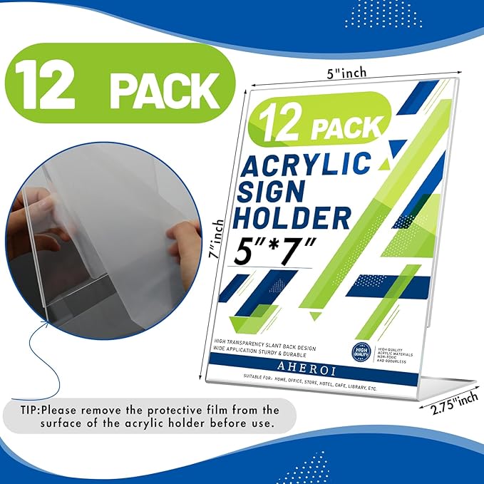 Aheroi 12Pcs Acrylic Sign Holder, 5x7 Clear Sign Holders, L-Shape Table Sign - Image 2