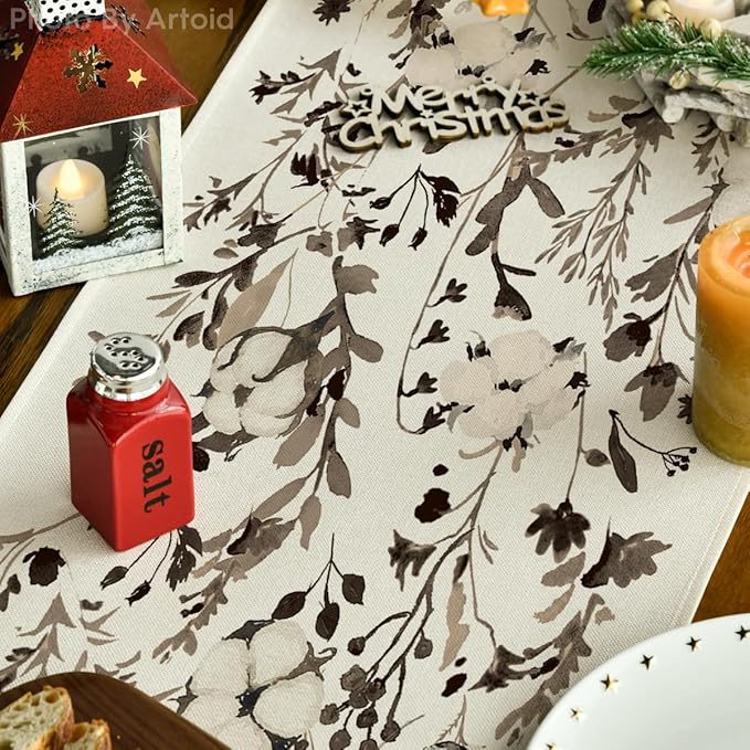 Artoid Mode Leaves and Flowers Cotton 210 GSM Winter Table Runner, Seasonal - Image 3