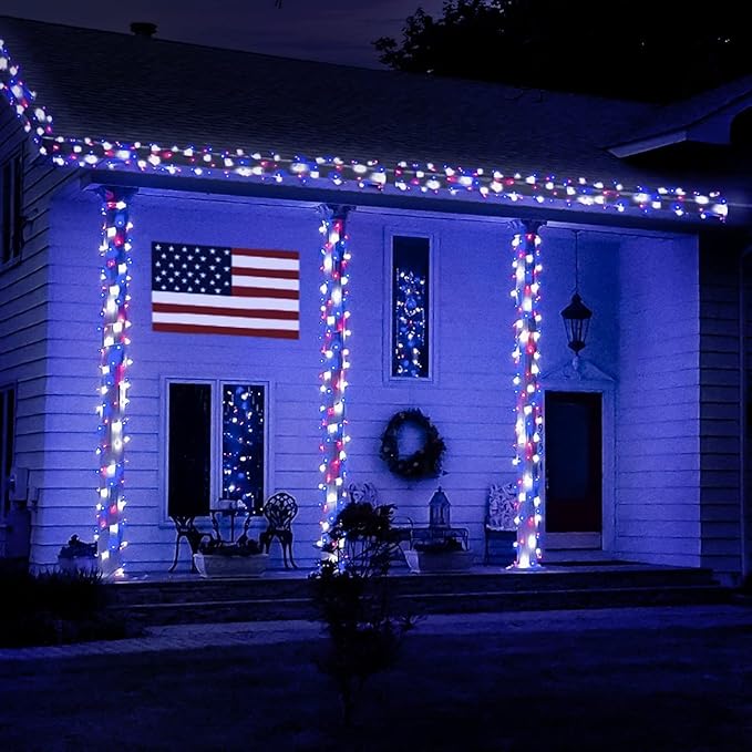 JMEXSUSS 600 LED Red White and Blue Lights Outdoor Plug in, 4th of July - Image 8