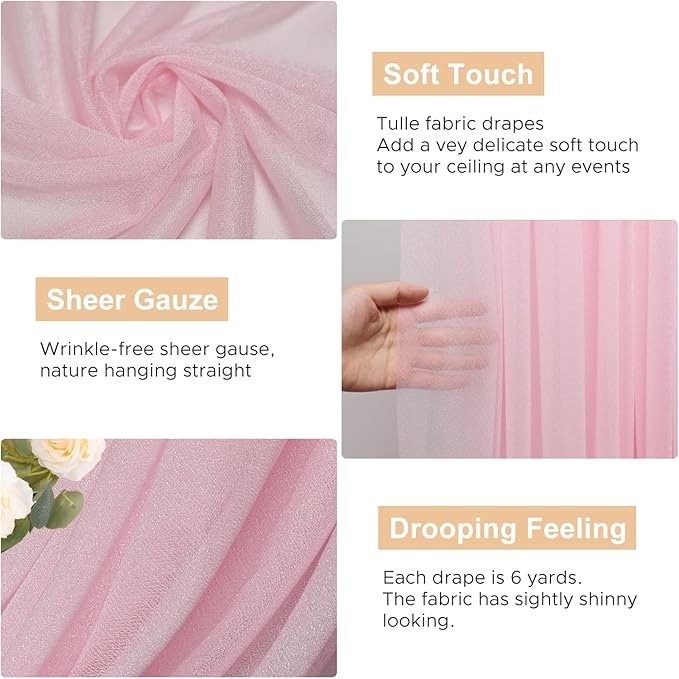 Wokceer Blush Pink Wedding Arch Draping Fabric Backdrop 3 Panels 28.7" X 20FT - Image 2