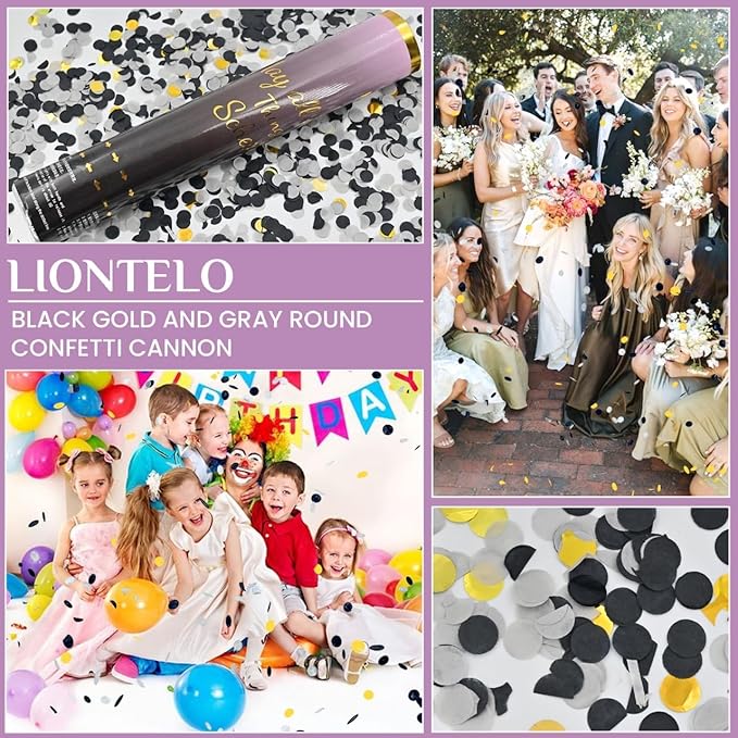 Confetti Cannon Black Gold 12 Pack Confetti Poppers 12 inch Celebrate Party - Image 4