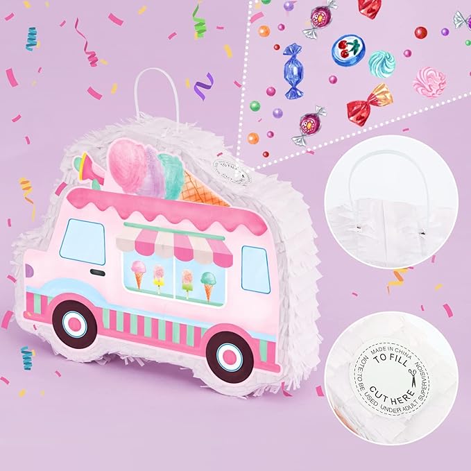 WERNNSAI Ice Cream Piñata -15.7'' x 12.2'' Ice Cream Truck Piñata - Image 4