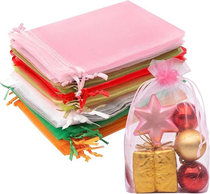 50 Pcs Mixed Color Organza Bags 4x6 Inch, Small Mesh Bags Drawstring Small Gift by CRWEETY
