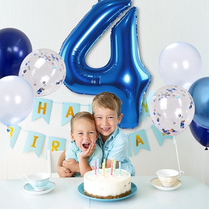 Number 4 Balloon Pastel Blue for kids, XXL 4th Birthday Decor Foil Balloon Dark - Image 3