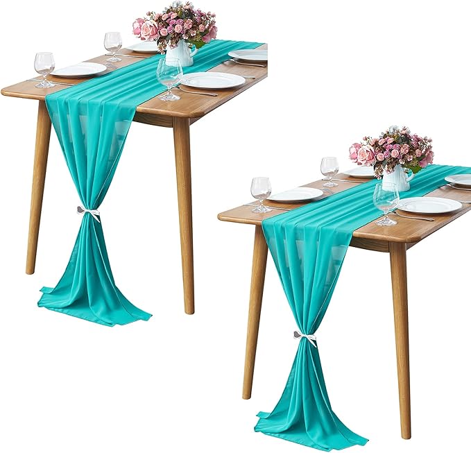 2 Pack 10Ft Turquoise Chiffon Table Runner Sheer 29x120 Inch - Image 8