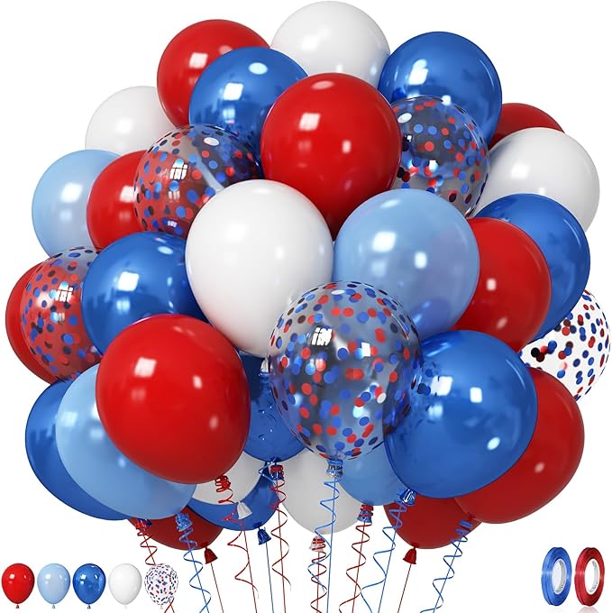 Red White Blue Balloons, 12 Inch Pearl Metallic Blue Red White Confetti Latex by Jobkoo