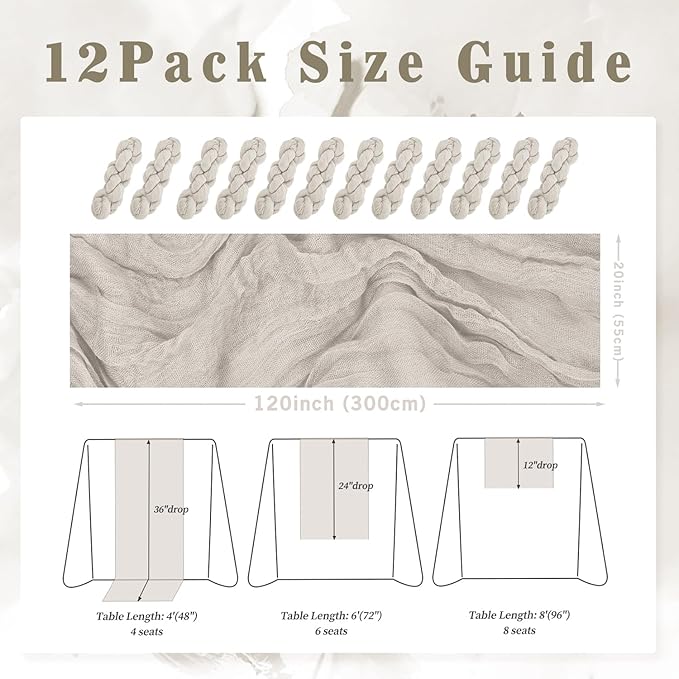 12 Pack Rose Brown Cheesecloth Table Runner 10FT Rustic Gauze Fabric Cheese - Image 2