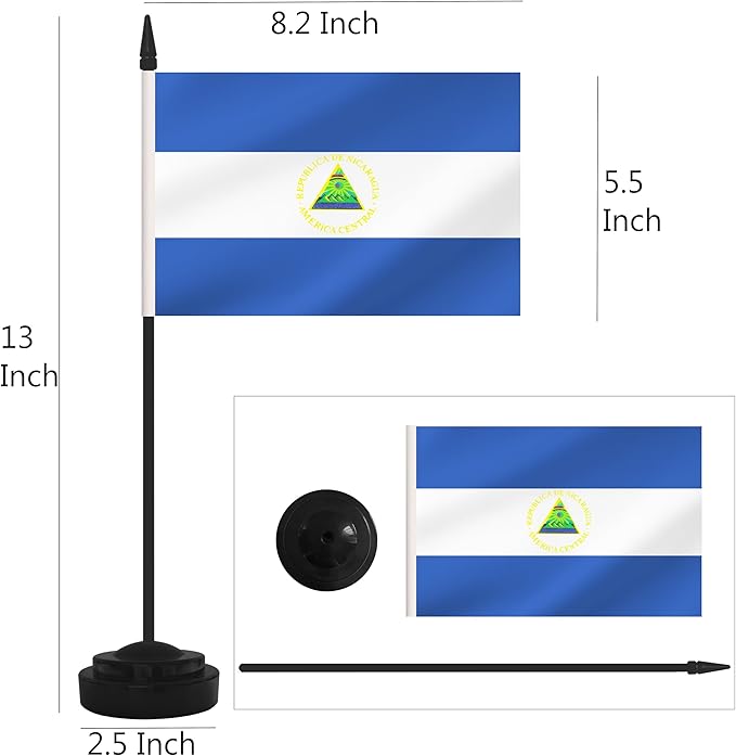 2 Pack Nicaragua Desk Flag Set, Nicaraguan Desktop Small Miniature Table Office - Image 2