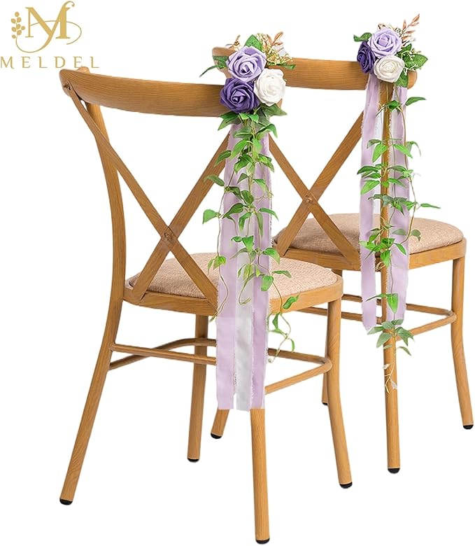 Meldel Wedding Chair Decorations Set of 10 Aisle Artificial Flowers White - Image 6