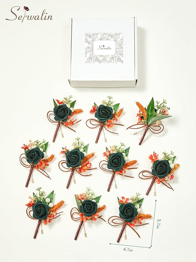 Serwalin 10Pcs Boutonniere for Men, Teal Groom and Best Man Boutonniere - Image 8