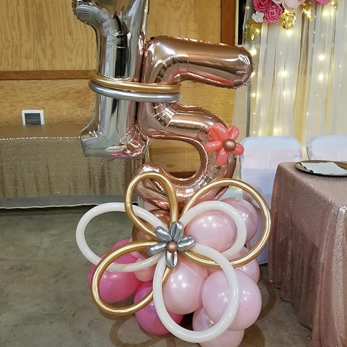 40" Rose Gold Number 0 Balloon for Girls, Large Self Inflating Helium Foil - Image 6