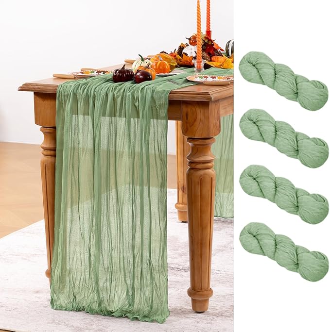 Sage Green Cheesecloth Table Runner 4 Pack Fall Table Runners Boho Gauze 120 by DeZerlor