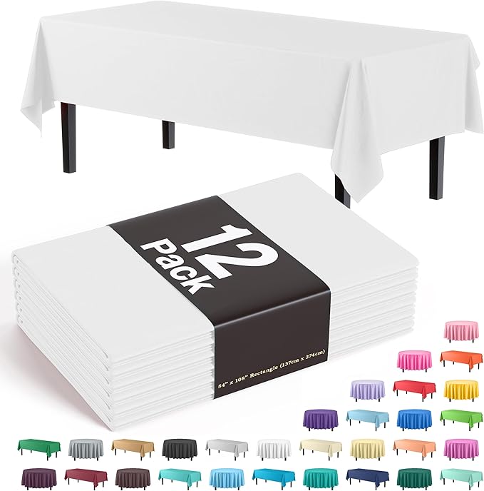 Exquisite 12-Pack Premium Plastic Tablecloth 54 Inch. x 108 Inch. Rectangle by Exquisite
