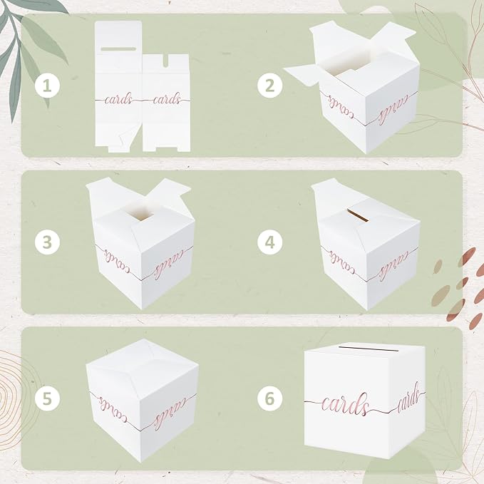 QIKSION White Wedding Card Box, Rose Gold Foil Gift Card Box - Image 7