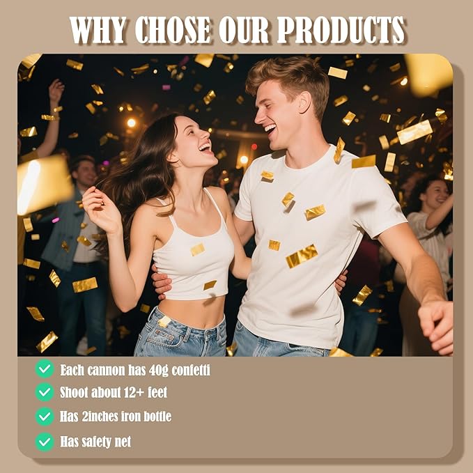 12 Inch Gold Confetti Poppers | 5 Pack Confetti Cannons - Image 5