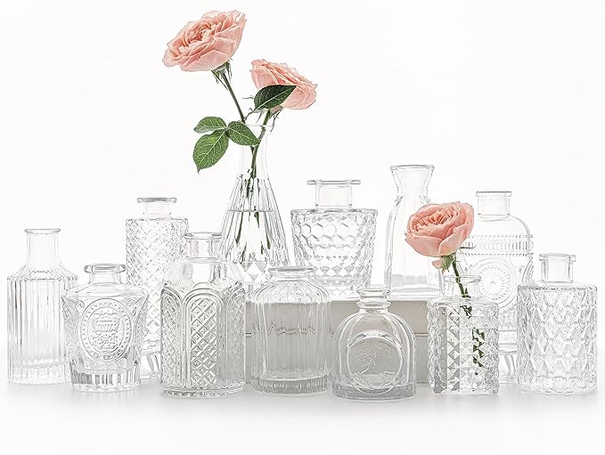 12pcs Glass Bud Vase Set, Small Clear Flower Vases by SUPMIND