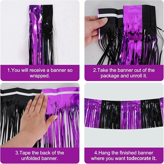 BEISHIDA 3 Packs Metallic Foil Fringe Garland Black Purple Wall Hanging Tinsel - Image 2