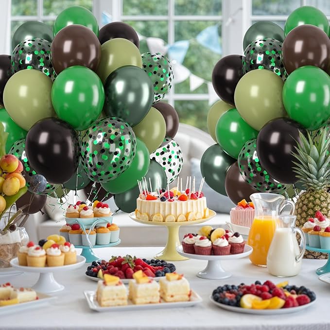 Paready Dark Green and Brown Balloons Set, 12 Inch Sage Green Confetti Party - Image 5