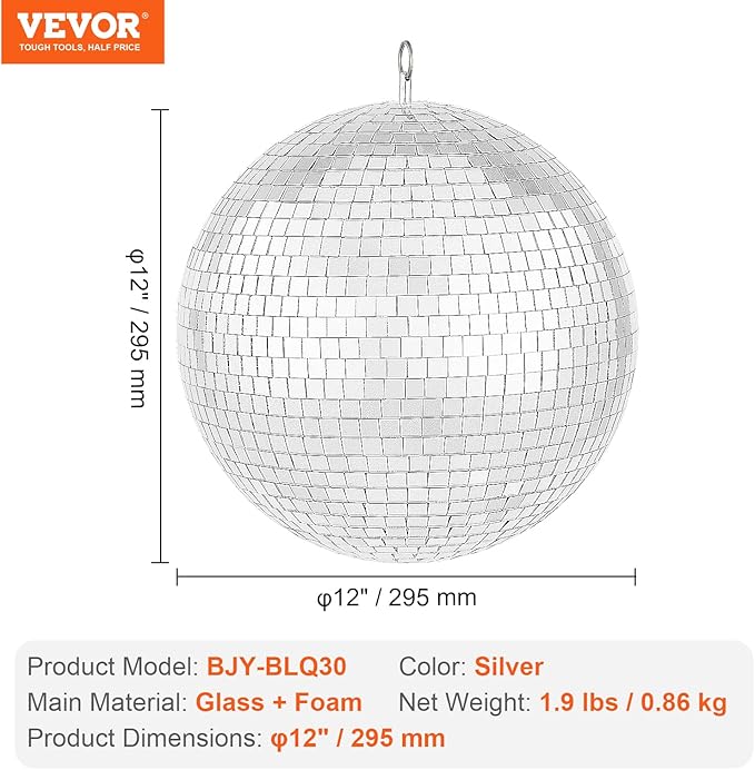 VEVOR Mirror Disco Ball, 12 Inch Mirror Ball - Image 7