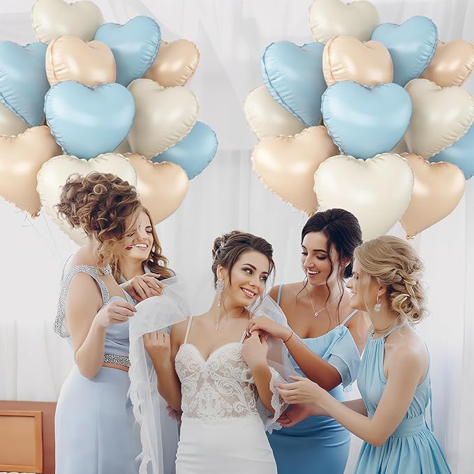Blue Cream White Heart Balloons - Image 5