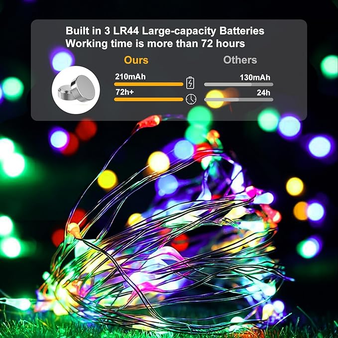 pozzolanas 8 Pack Multicolor Battery Operated String Lights - 7ft Waterproof - Image 3