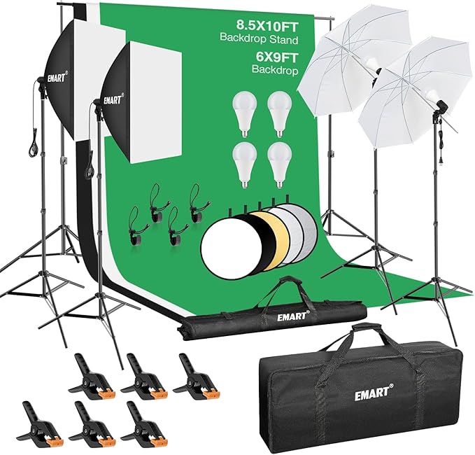 EMART 8.5 x 10 ft Backdrop Support System, Professional Photography Lighting Kit by EMART