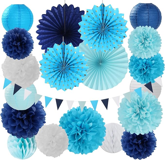 Light-Royal Navy-Blue White Party-Decorations by Burgleda