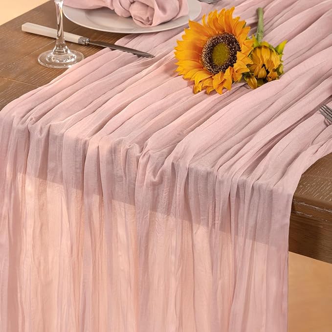 Pink Cheesecloth Table Runner Fall Table Runner Boho Gauze 120 Inches Light - Image 5