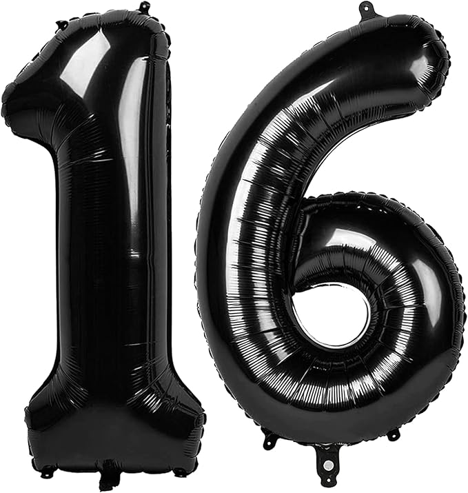 Black Number 16 Balloon by Upgesy