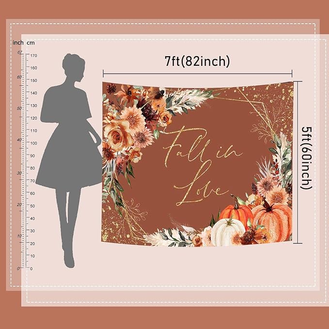 Mocsicka Fall in Love Bridal Shower Backdrop Boho Autumn Leaves Pumpkin Bride - Image 6