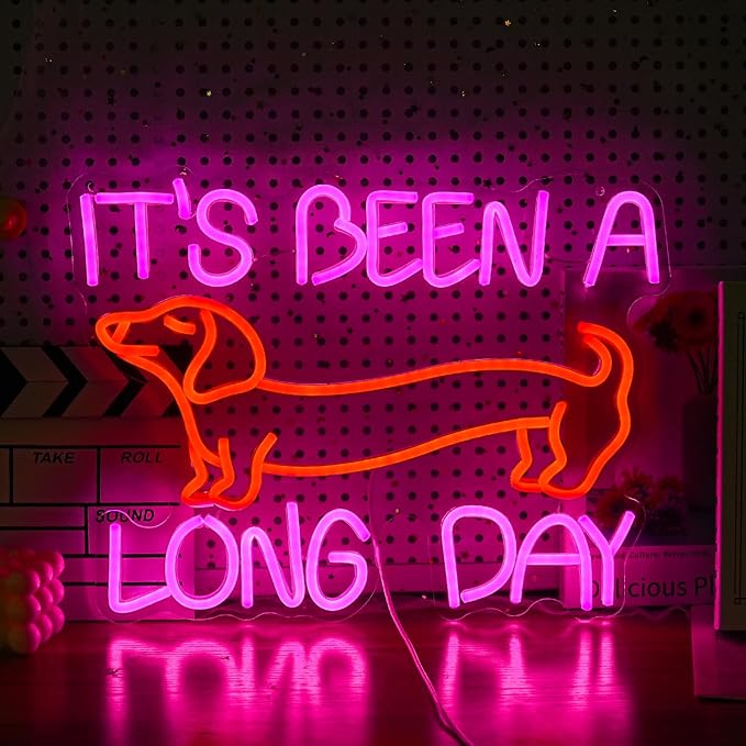 Dimmable Dog Neon Sign Pink It’s Been A Long Day Neon Light by LIUOZHTEALEDNEONSIGN