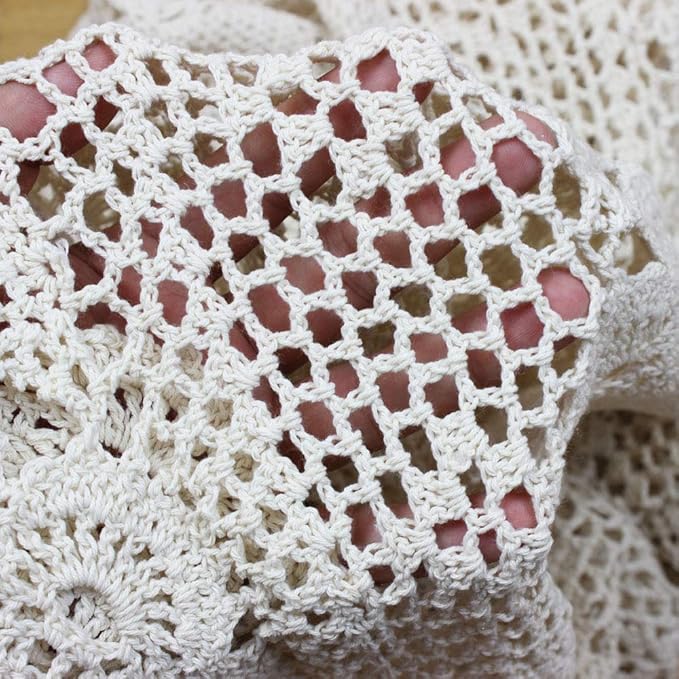 KEPSWET Cotton Handmade Crochet Lace Table Runner Beige Rectangle Coffee Table - Image 4